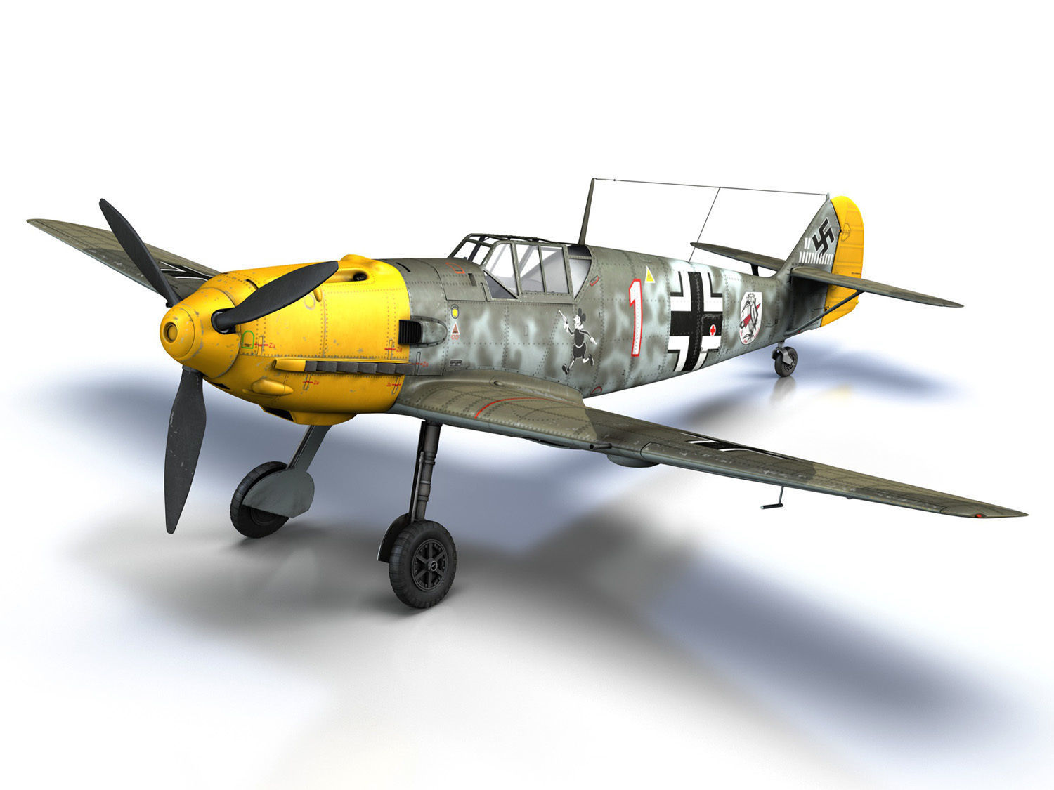 Messerschmitt - BF-109 E - White 1  3D model_7