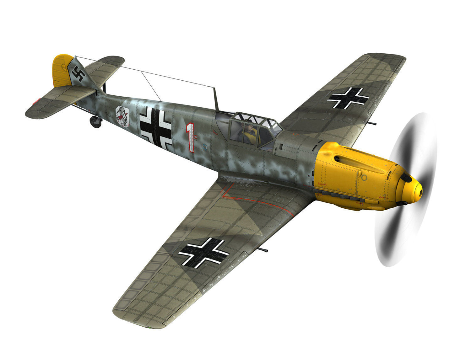 Messerschmitt - BF-109 E - White 1  3D model_6