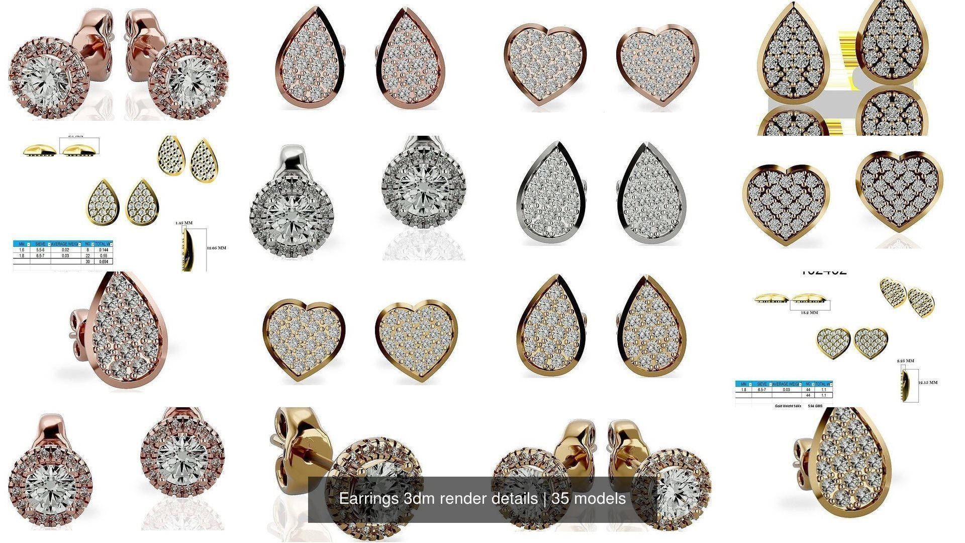 35 Earrings 3dm render details 3D Model Collection_4