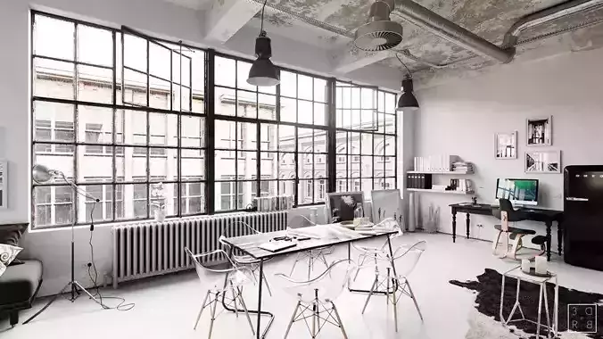  Workplace Interior Cinema4D and Corona Renderer 3D model