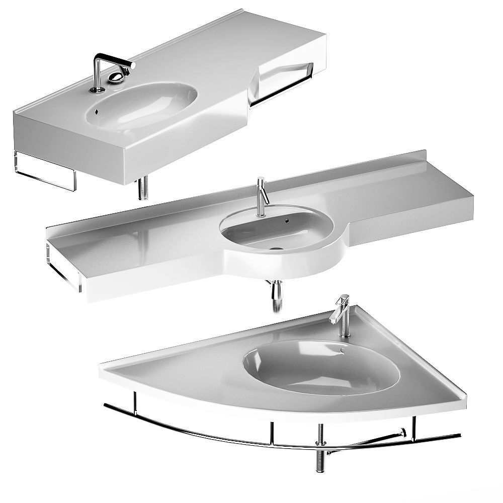 Aquaton set collection three different sinks and faucet 3D model_4
