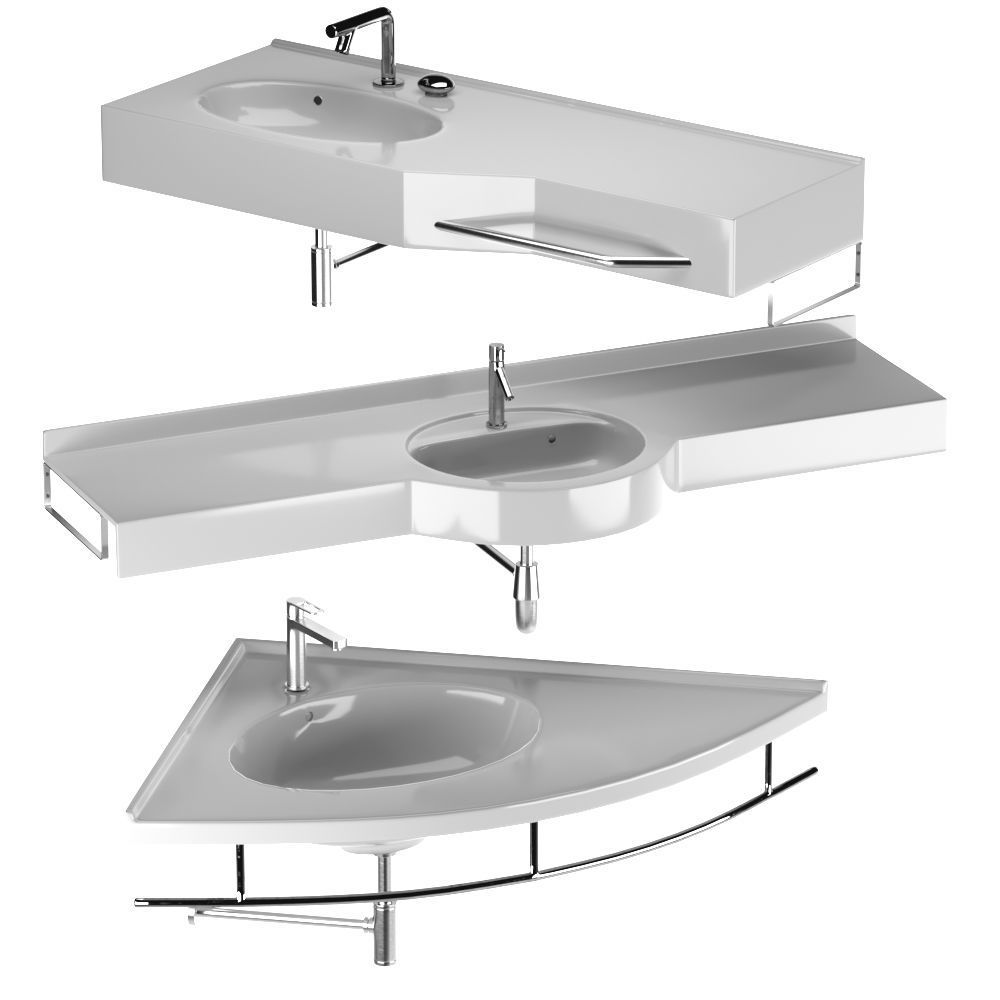 Aquaton set collection three different sinks and faucet 3D model_1