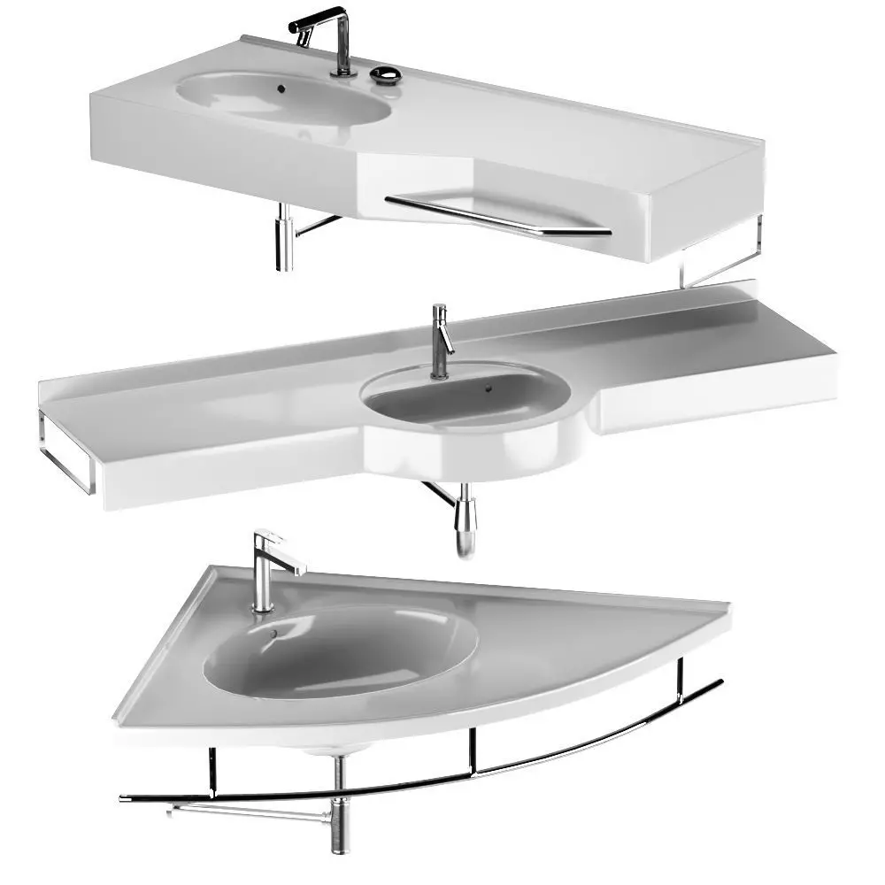 Aquaton set collection three different sinks and faucet 3D model_0