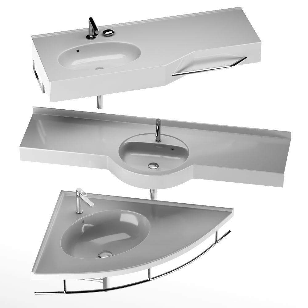 Aquaton set collection three different sinks and faucet 3D model_2