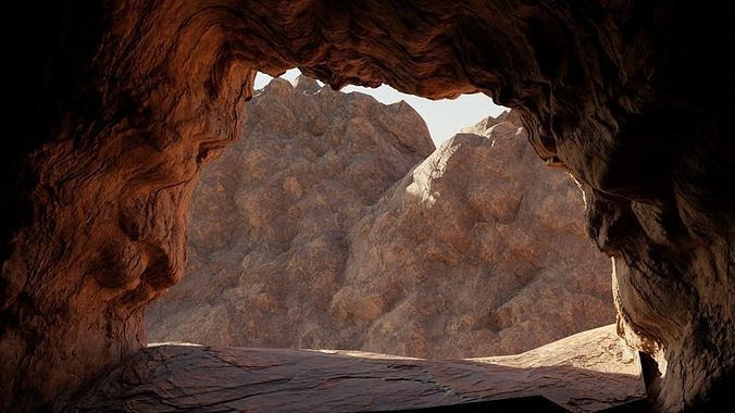 Cave low-poly entrance to in desert 3D model