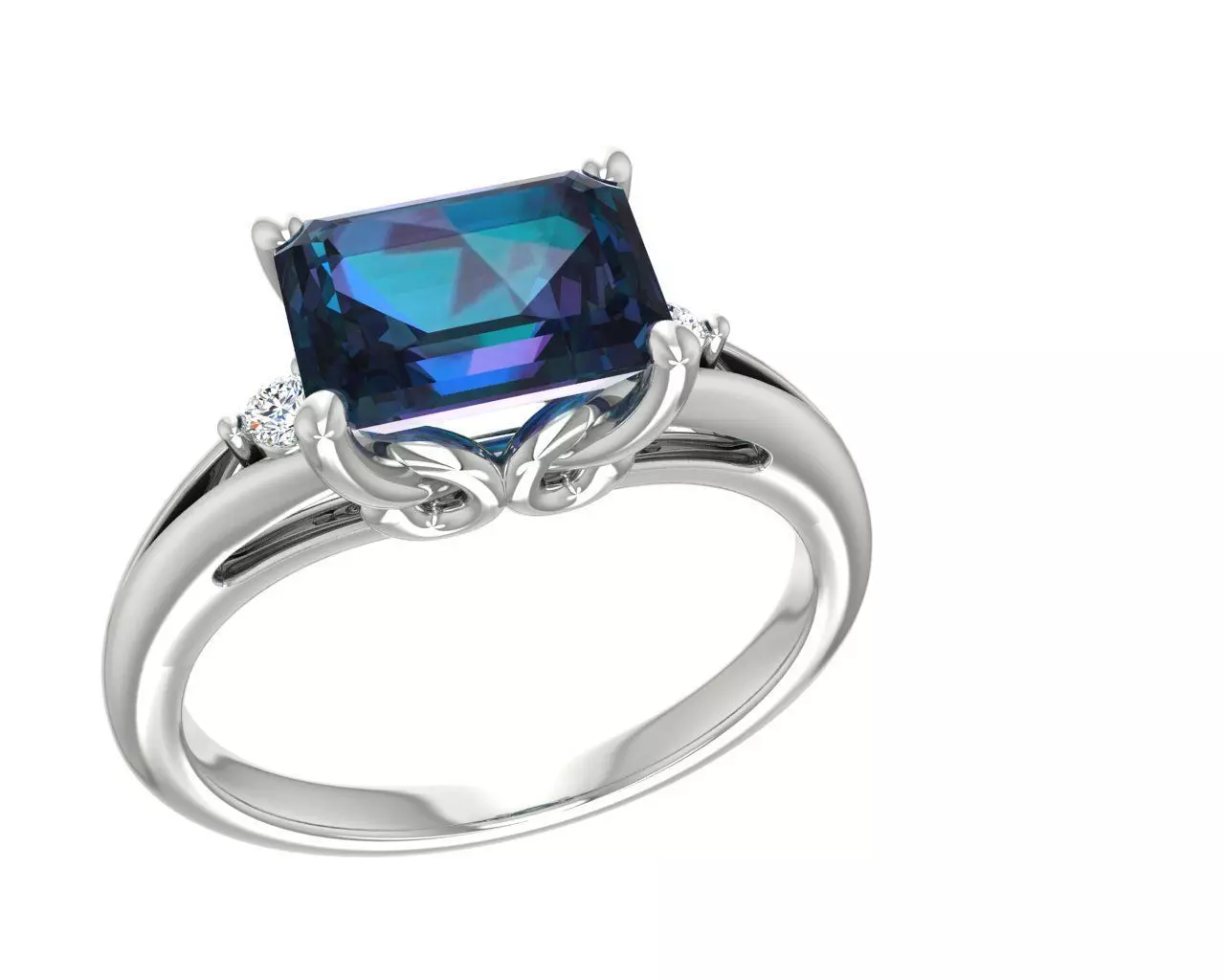 MODEL 67 emerald cut topaz and diamond engagement ring 3D print model_0