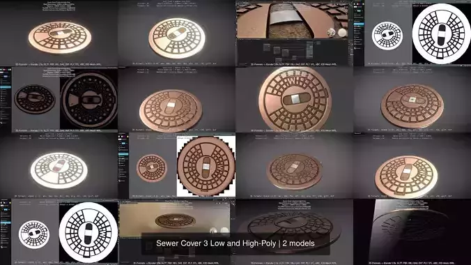 Sewer Cover 3 Low and High-Poly 3D Model Collection Sewer Cover 3 Low and High-Poly 3D Model Collection