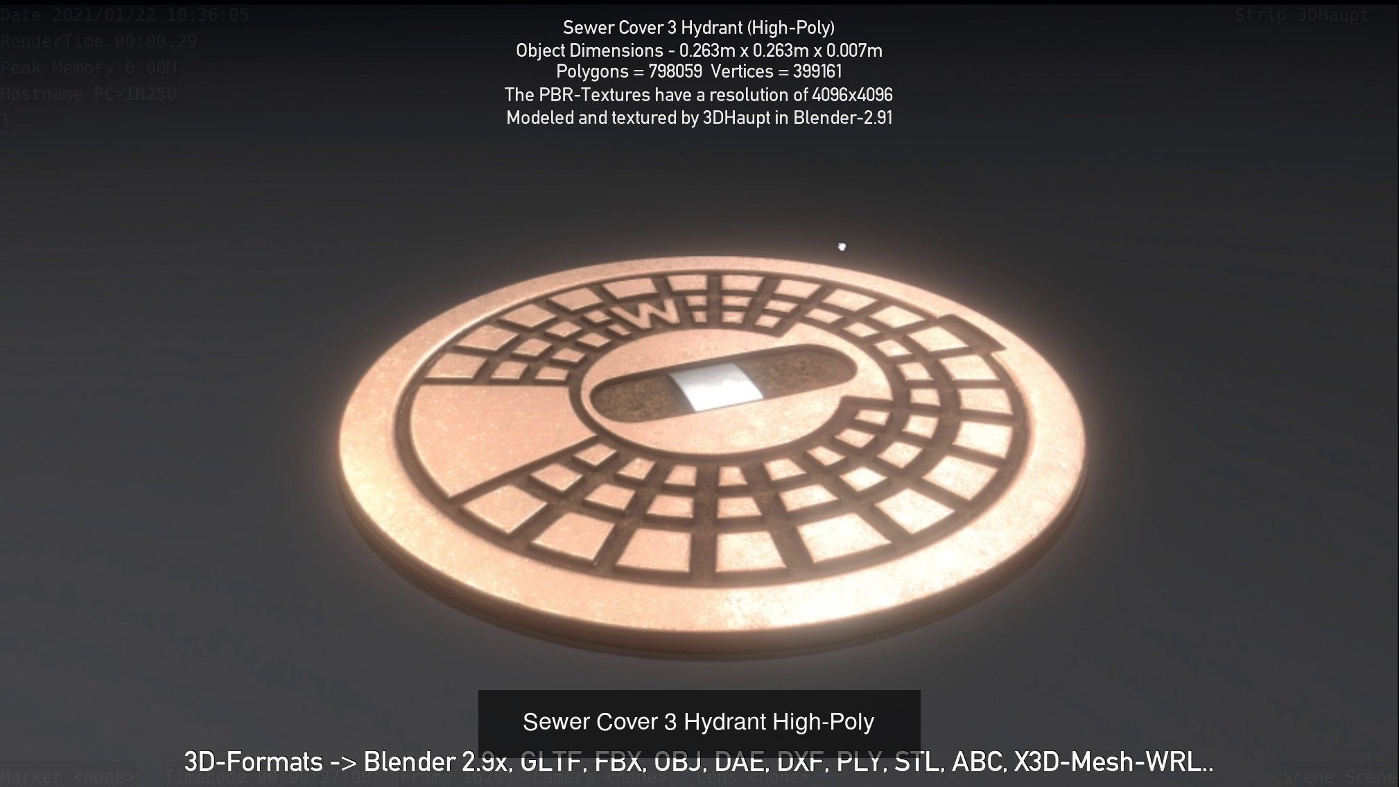 Sewer Cover 3 Low and High-Poly 3D Model Collection_3