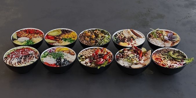 Bowls food buffet 3D model 3
