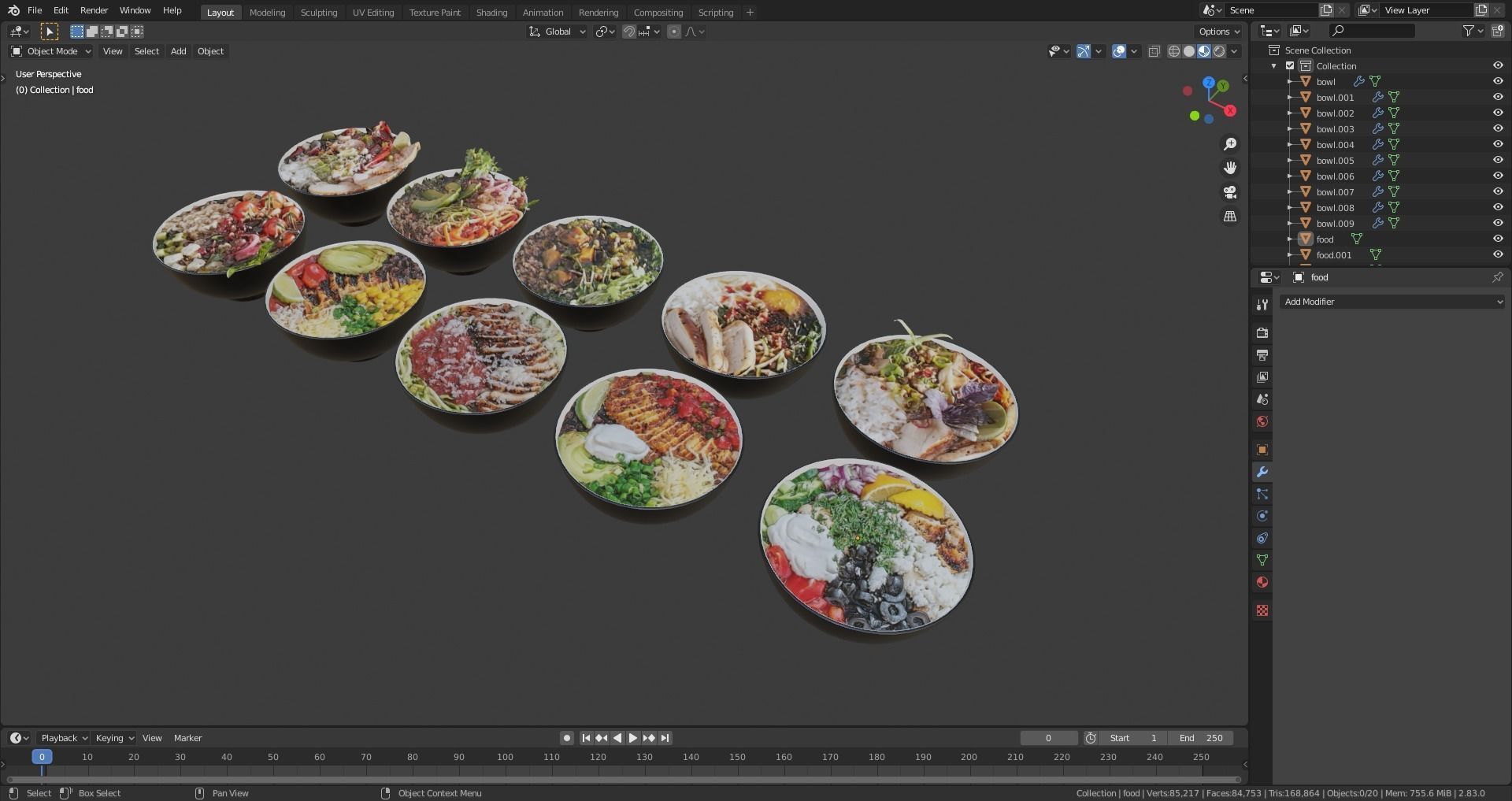 Bowls food buffet 3D model_6