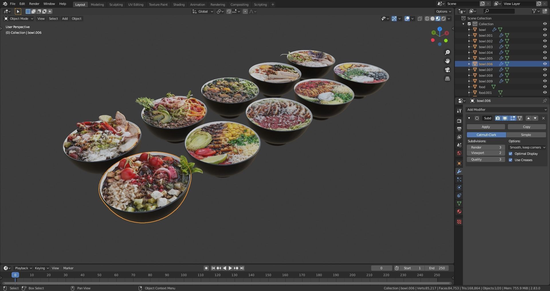 Bowls food buffet 3D model_5