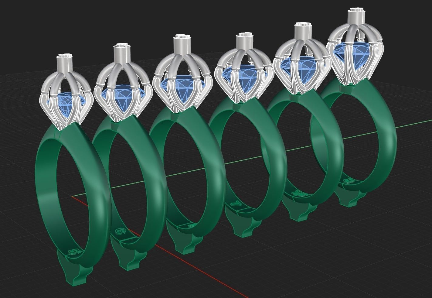 Ring collection of 6 stone sizes 3D print model_6