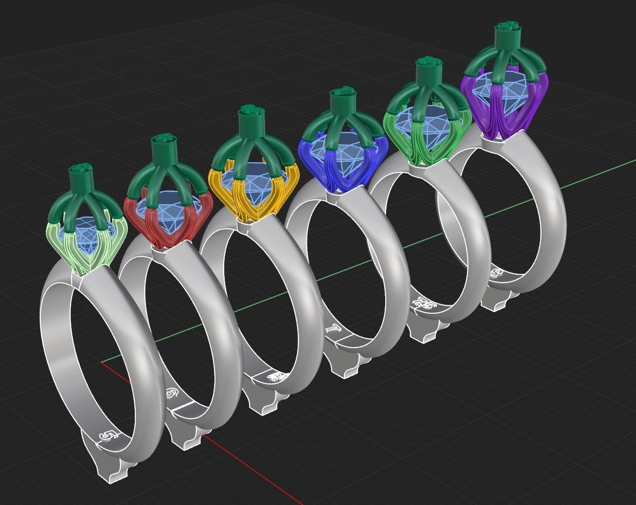 Ring collection of 6 stone sizes 3D print model_3