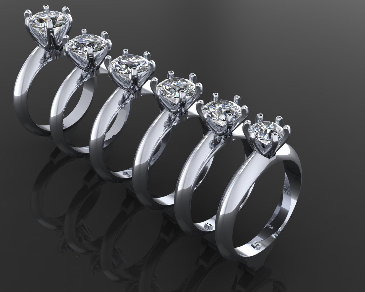 Ring collection of 6 stone sizes 3D print model_2