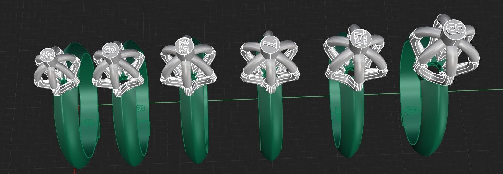 Ring collection of 6 stone sizes 3D print model_7