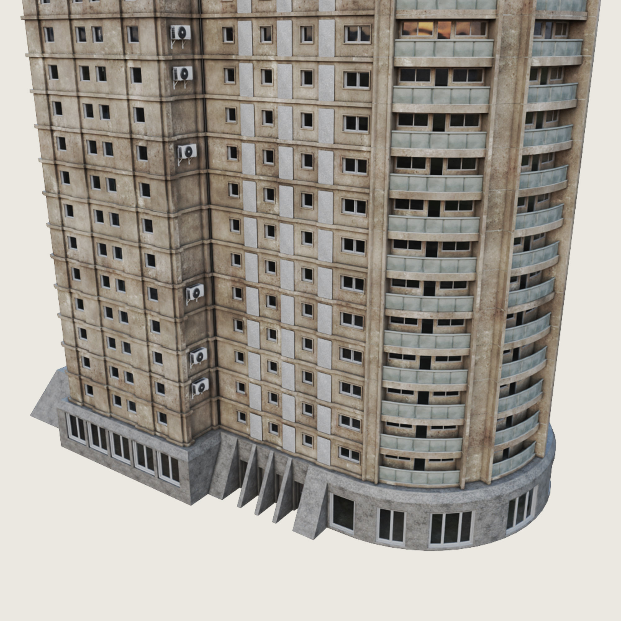 Building Skyscraper City Town Downtown Office Space Work Street Low-poly 3D model_5