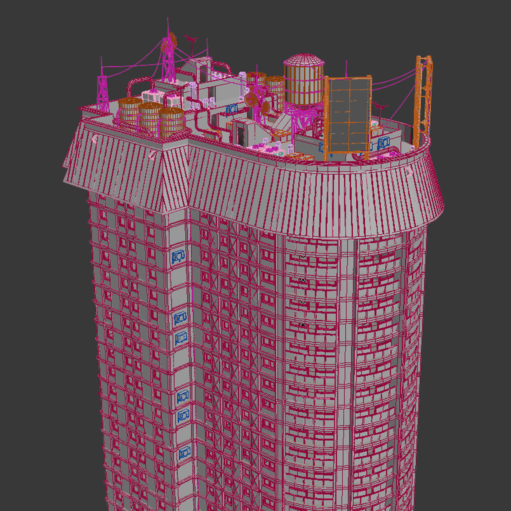 Building Skyscraper City Town Downtown Office Space Work Street Low-poly 3D model_7