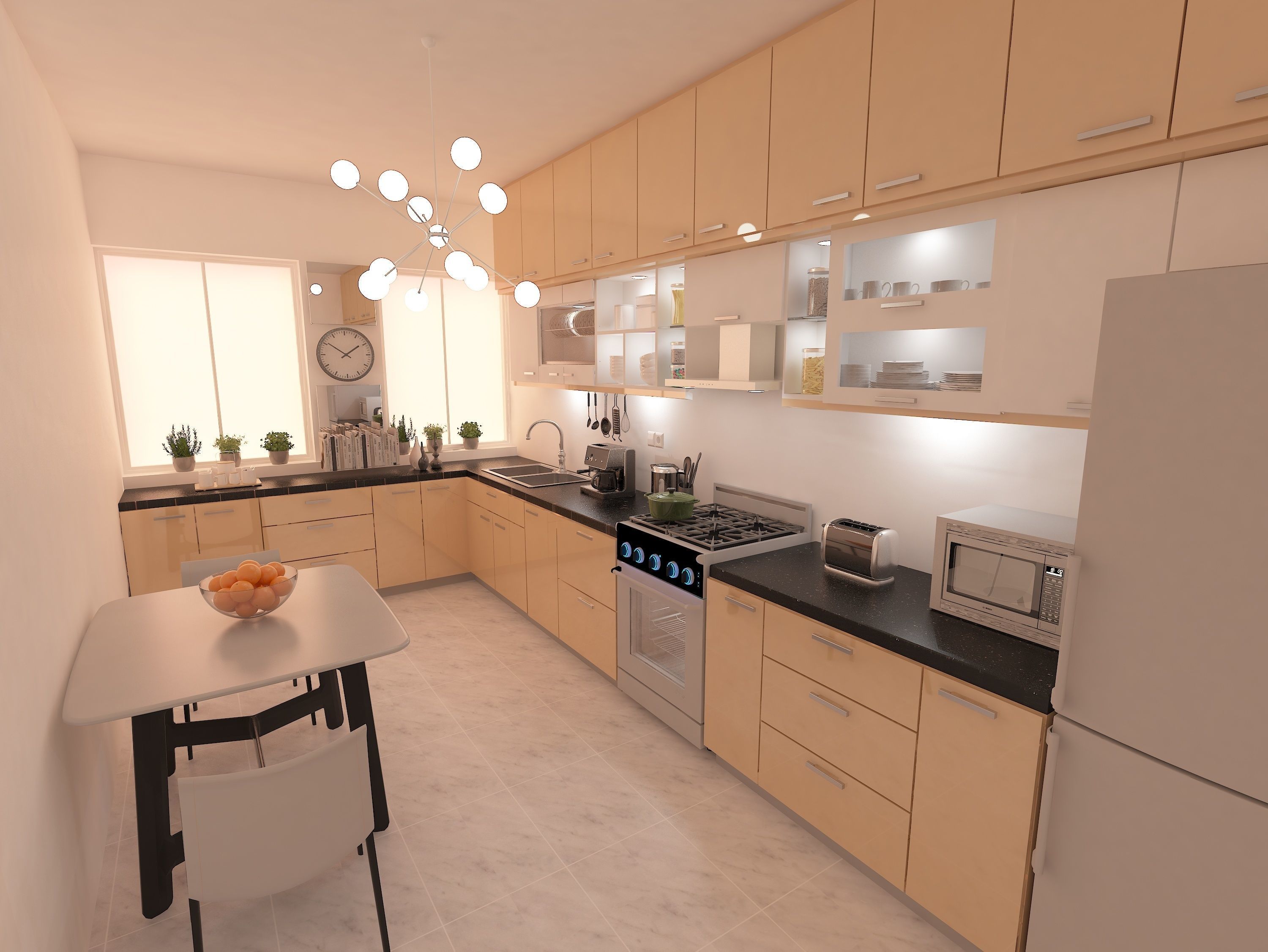 Kitchen window with blinds 3D model_1