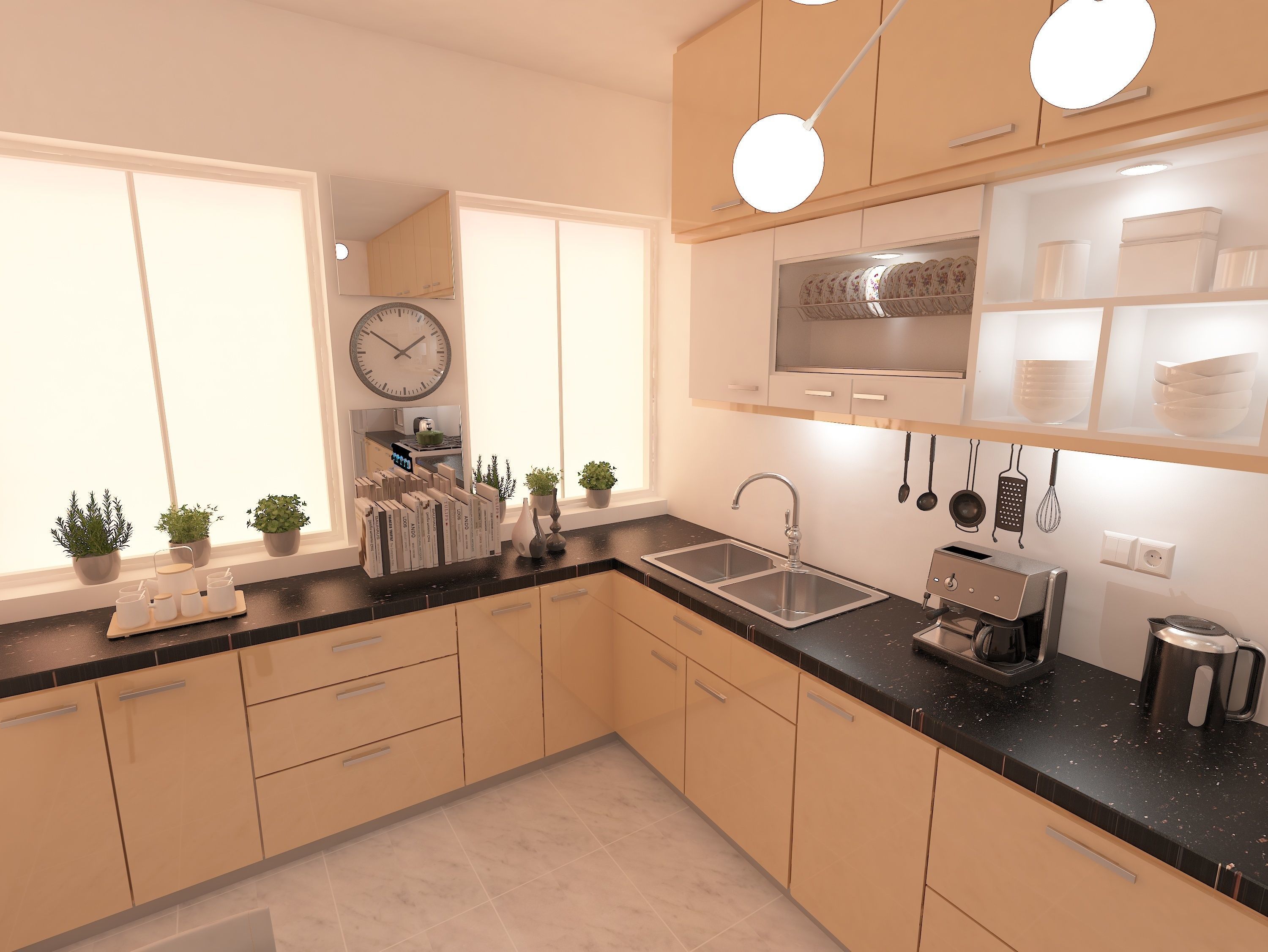 Kitchen window with blinds 3D model_2