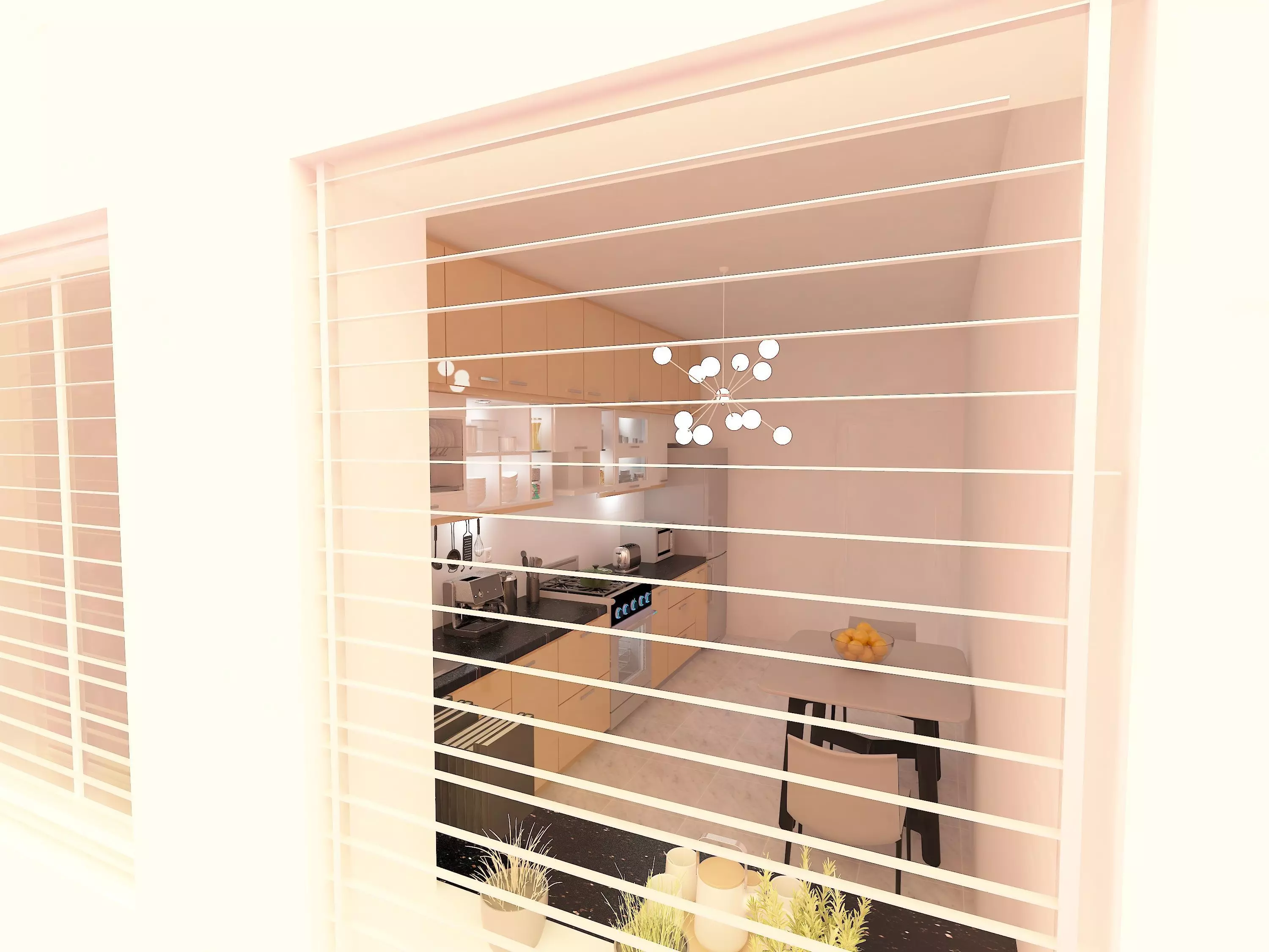 Kitchen window with blinds 3D model_0