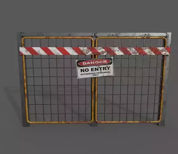 Barricade PBR metal gate with warning sign