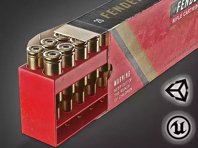 Rifle cartridges ammunition pack - 3D  VR  AR game ready Low-poly 3D model