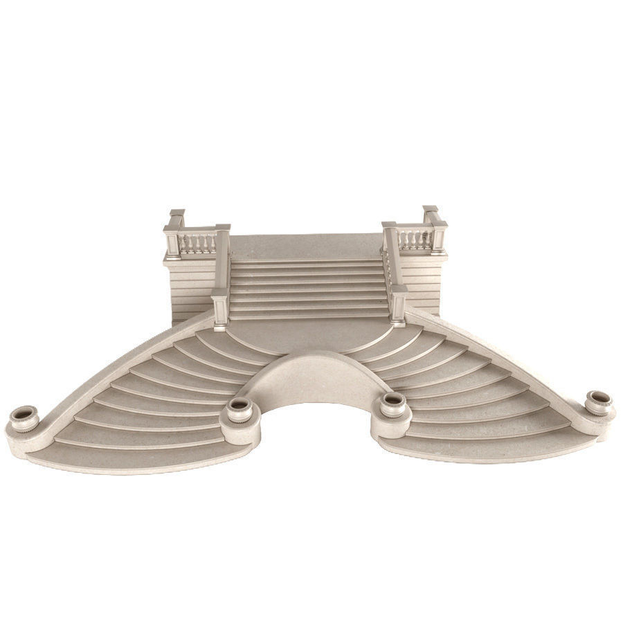 External entrance facade staircase with a veranda  3D model_1