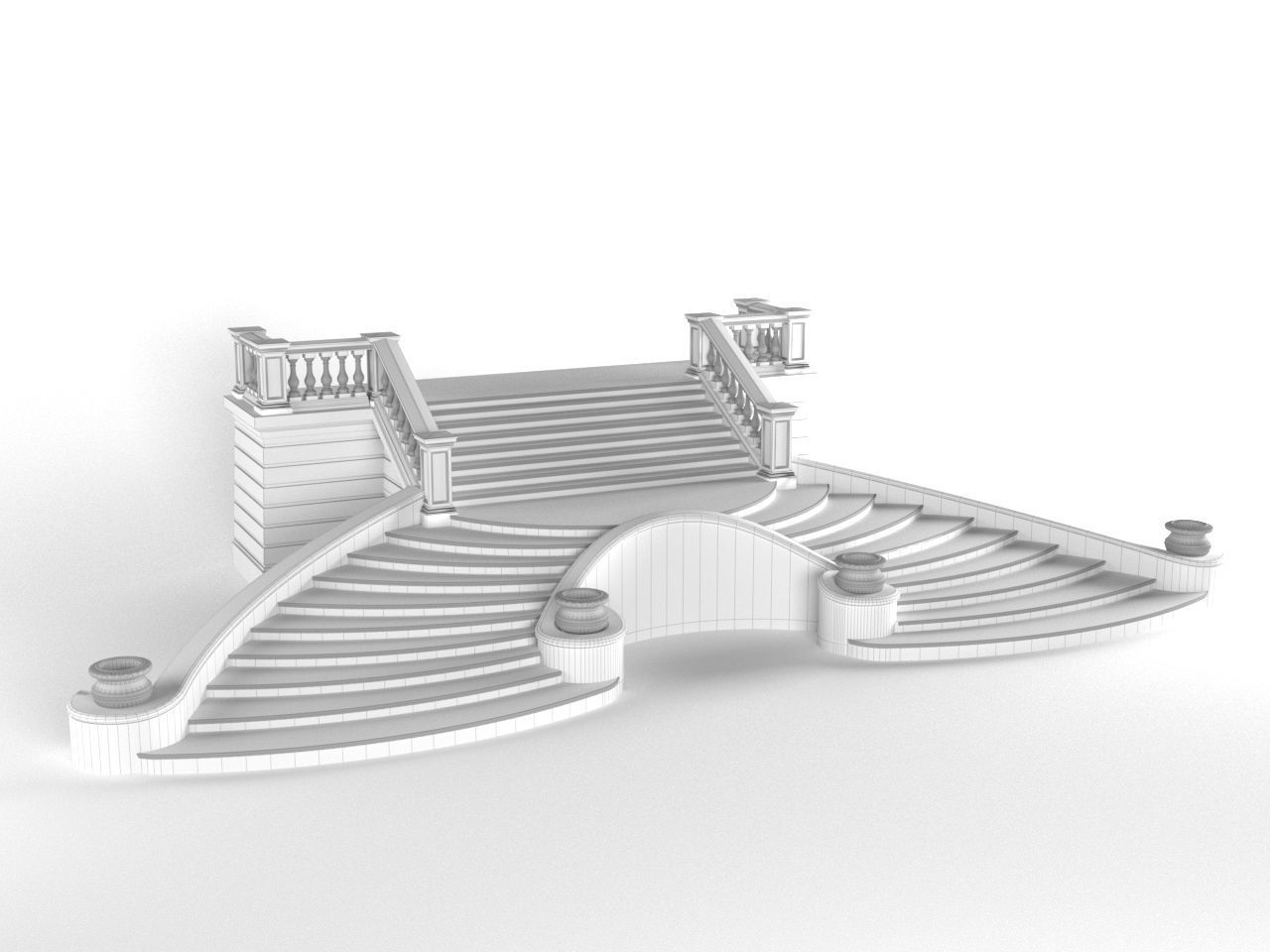 External entrance facade staircase with a veranda  3D model_4