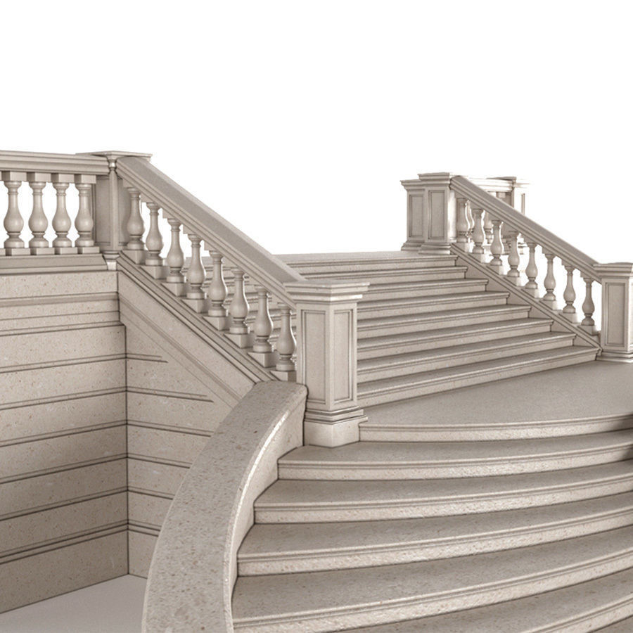 External entrance facade staircase with a veranda  3D model_2