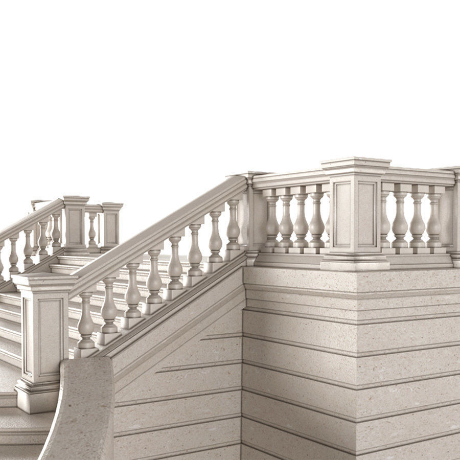 External entrance facade staircase with a veranda  3D model_3
