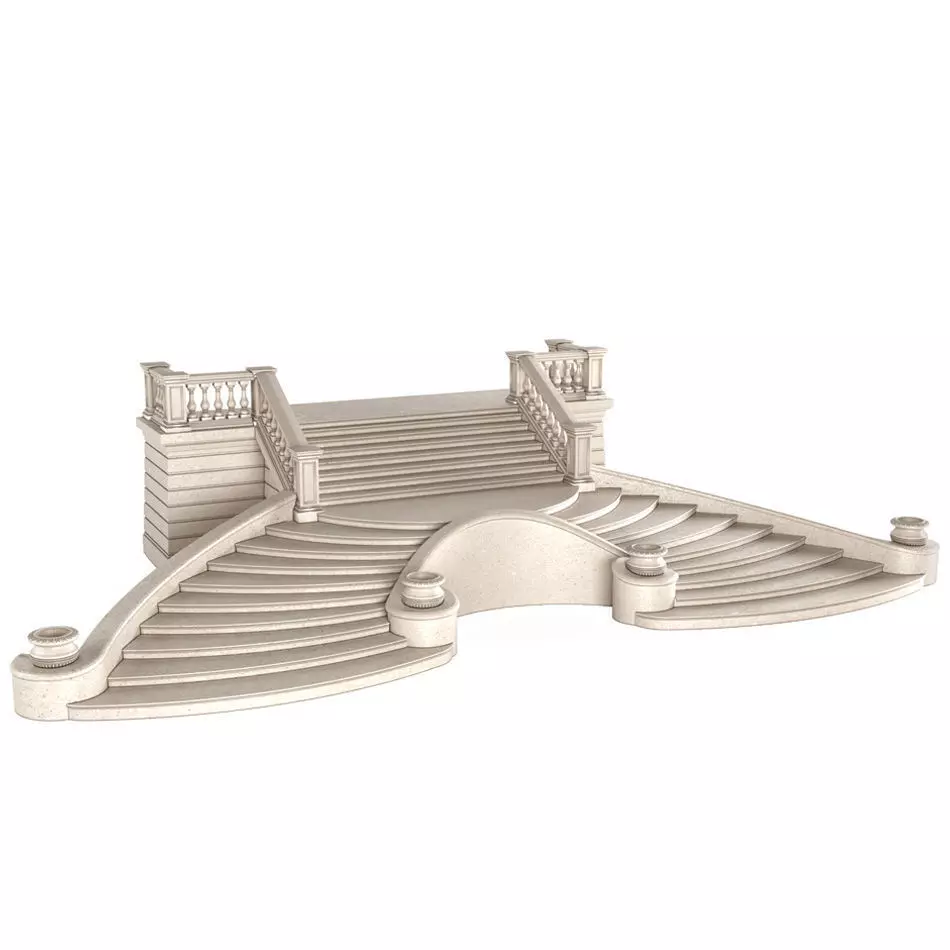 External entrance facade staircase with a veranda  3D model_0