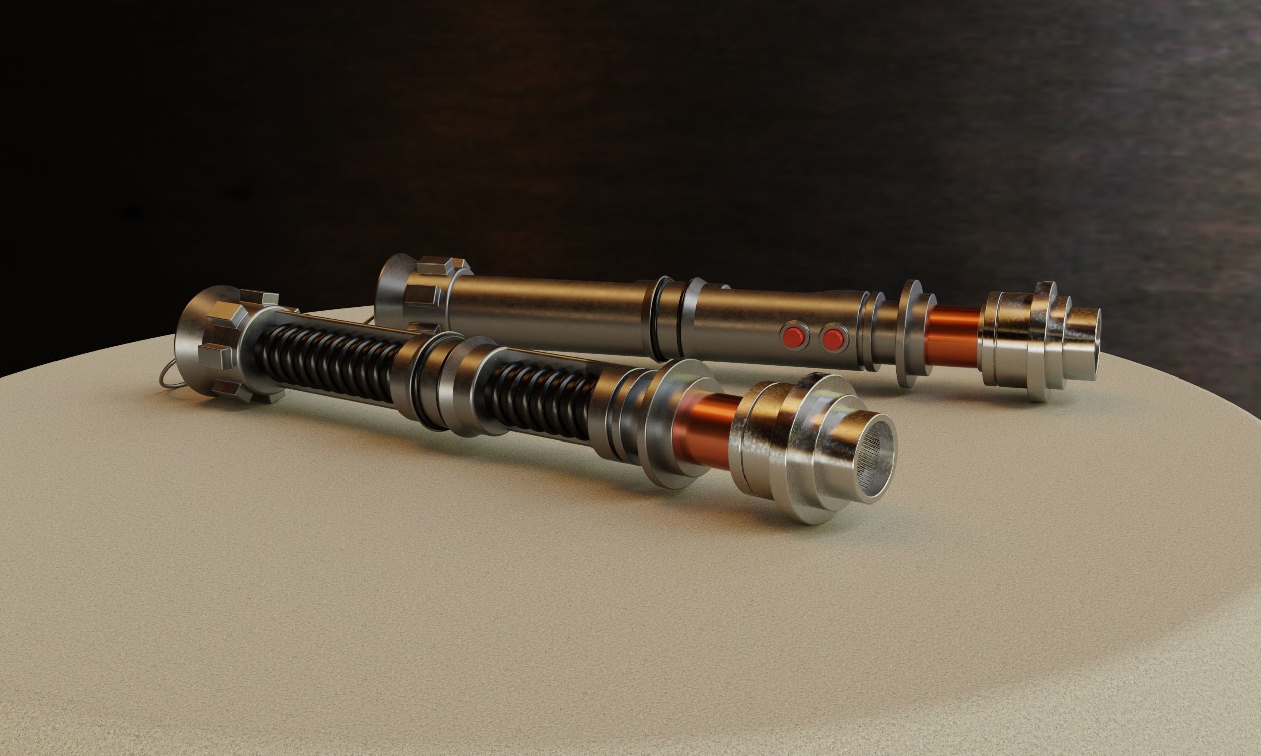 Lightsaber two star wars lightsabers on table 3D print model_1