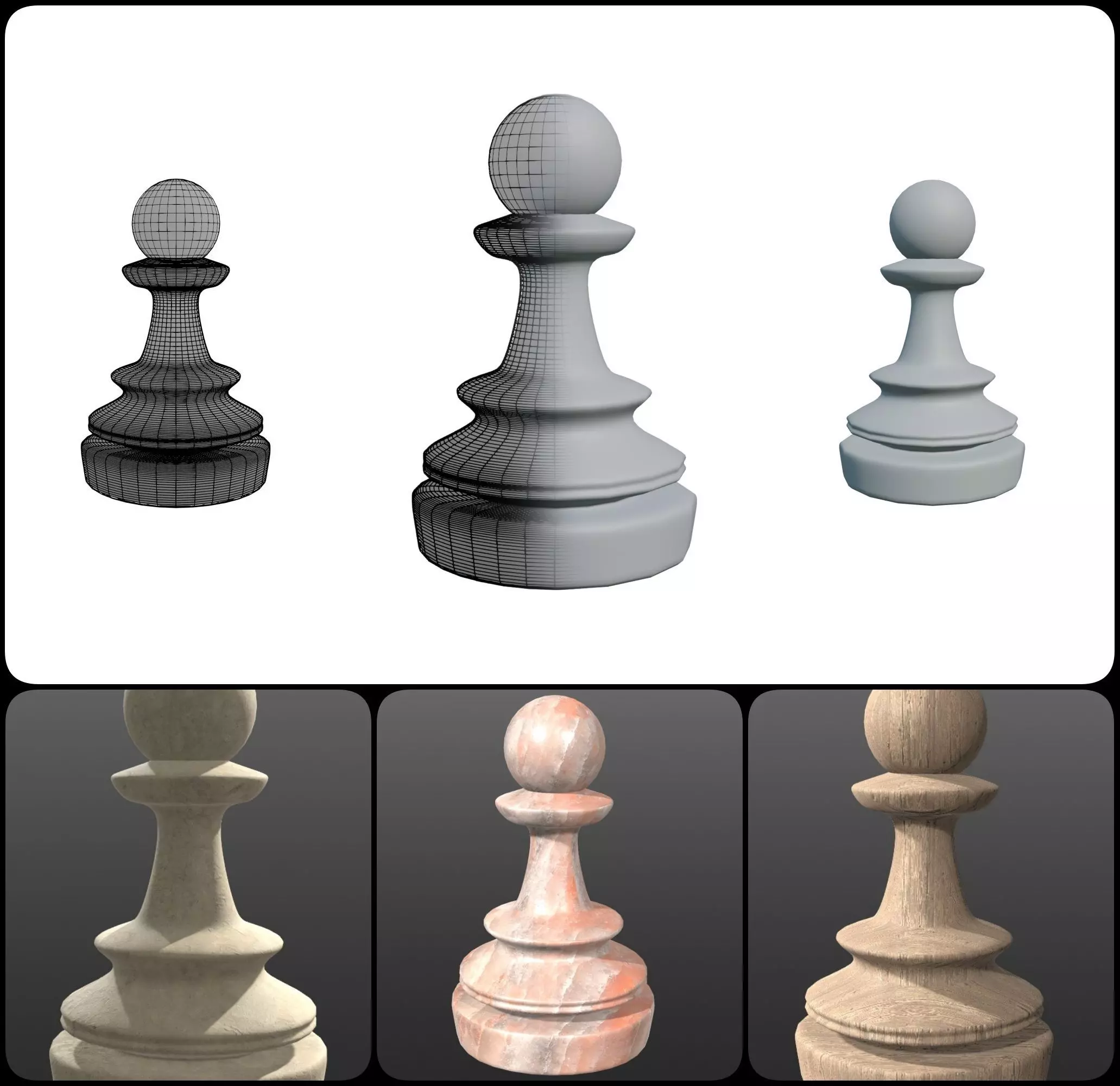3 Chess Pawn 4K PBR Low-poly 3D model_0