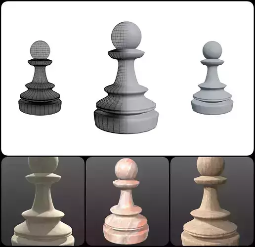 3 Chess Pawn 4K PBR Low-poly 3D model