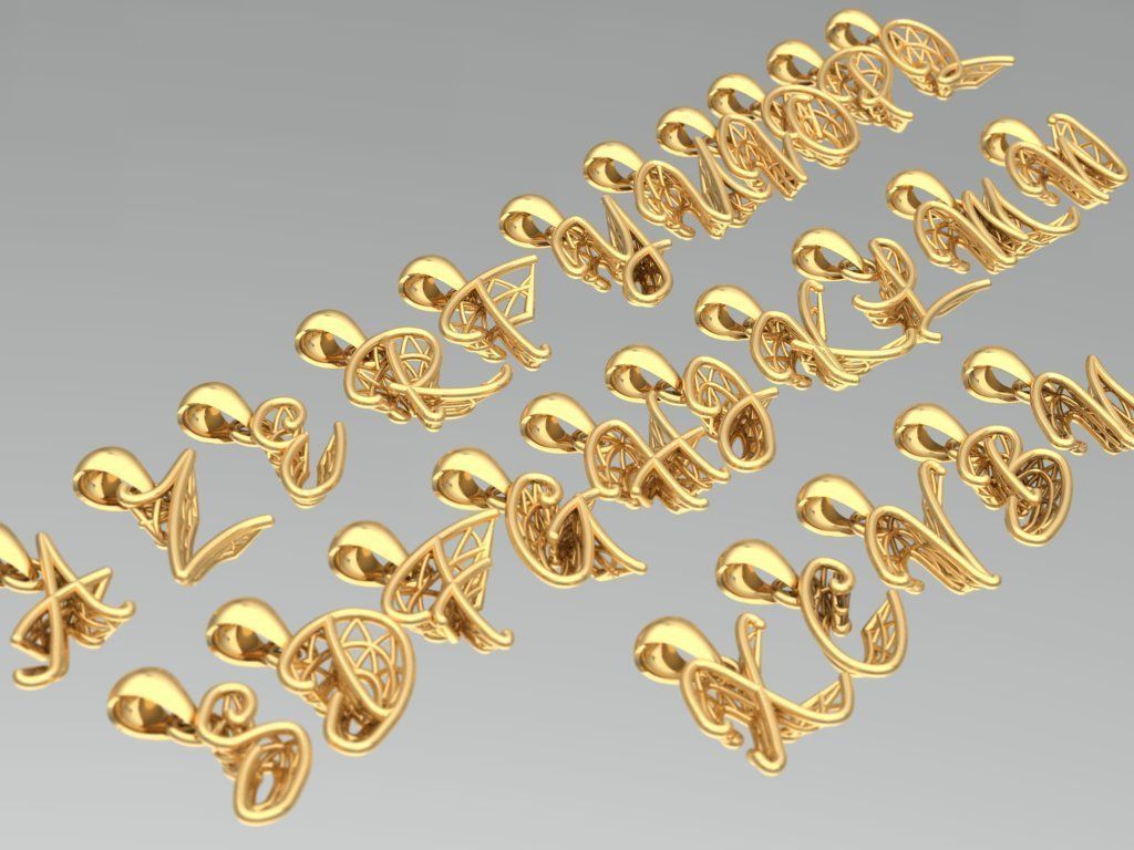 Alphabete letters pendant necklaces 2021 3D print model_1