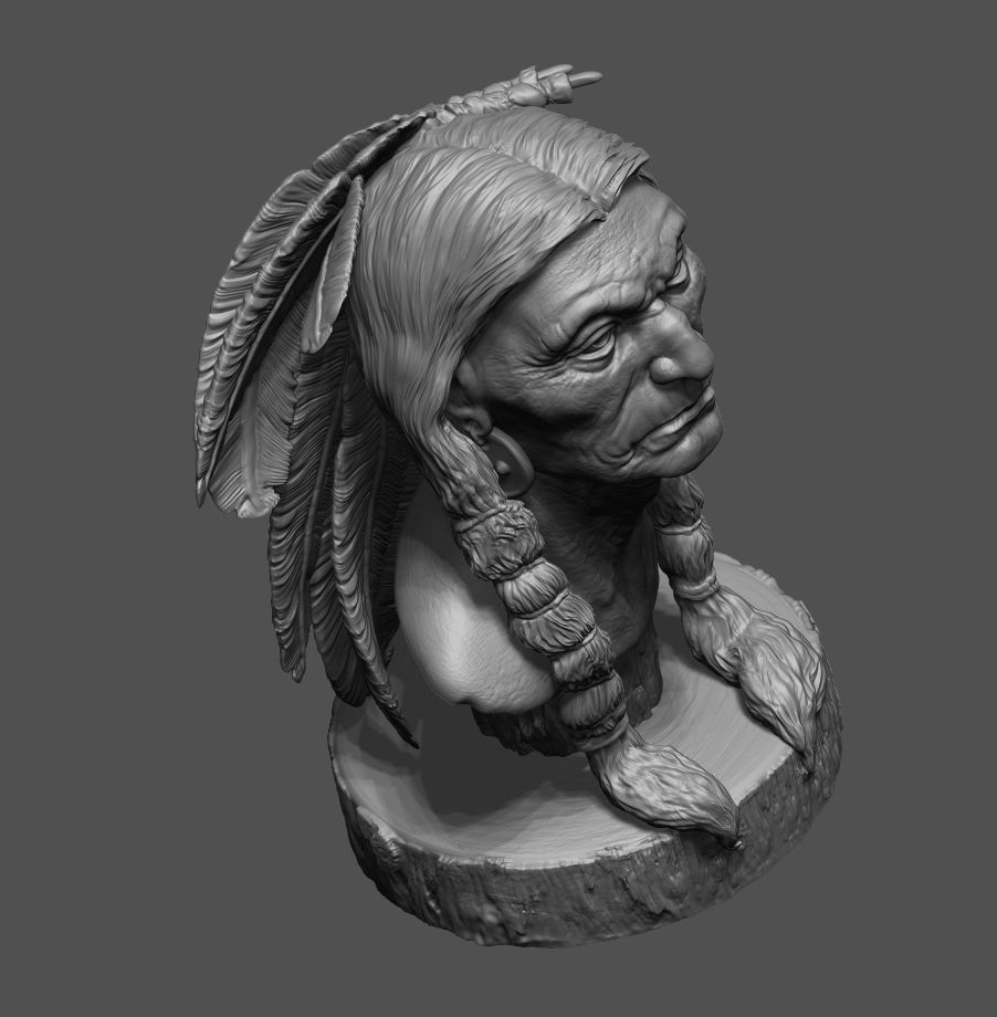 Native American Warrior Bust 3D print model_7