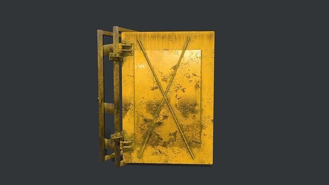 Old metal door with lattice and lock Low-poly 3D model Low-poly 3D model