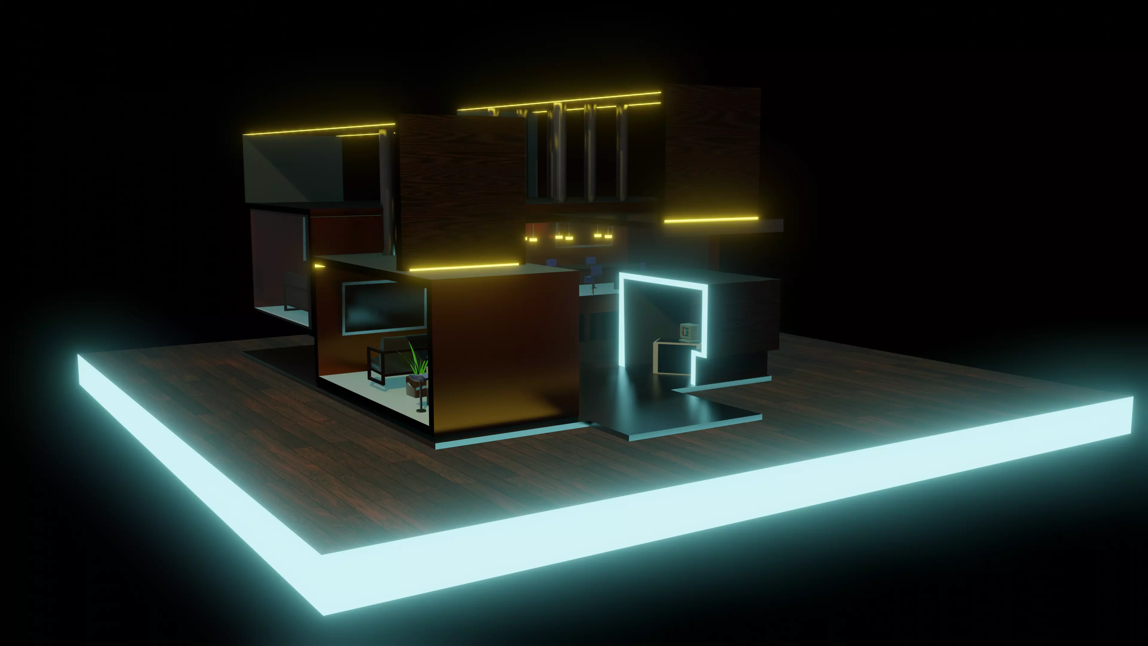 modern house Low-poly 3D model_0
