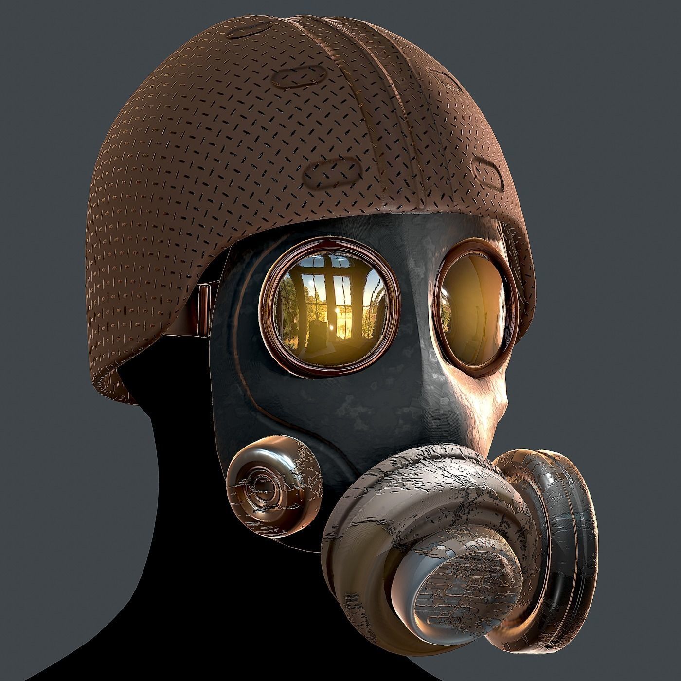 Gas mask helmet 3d model scifi Low-poly Low-poly 3D model_7