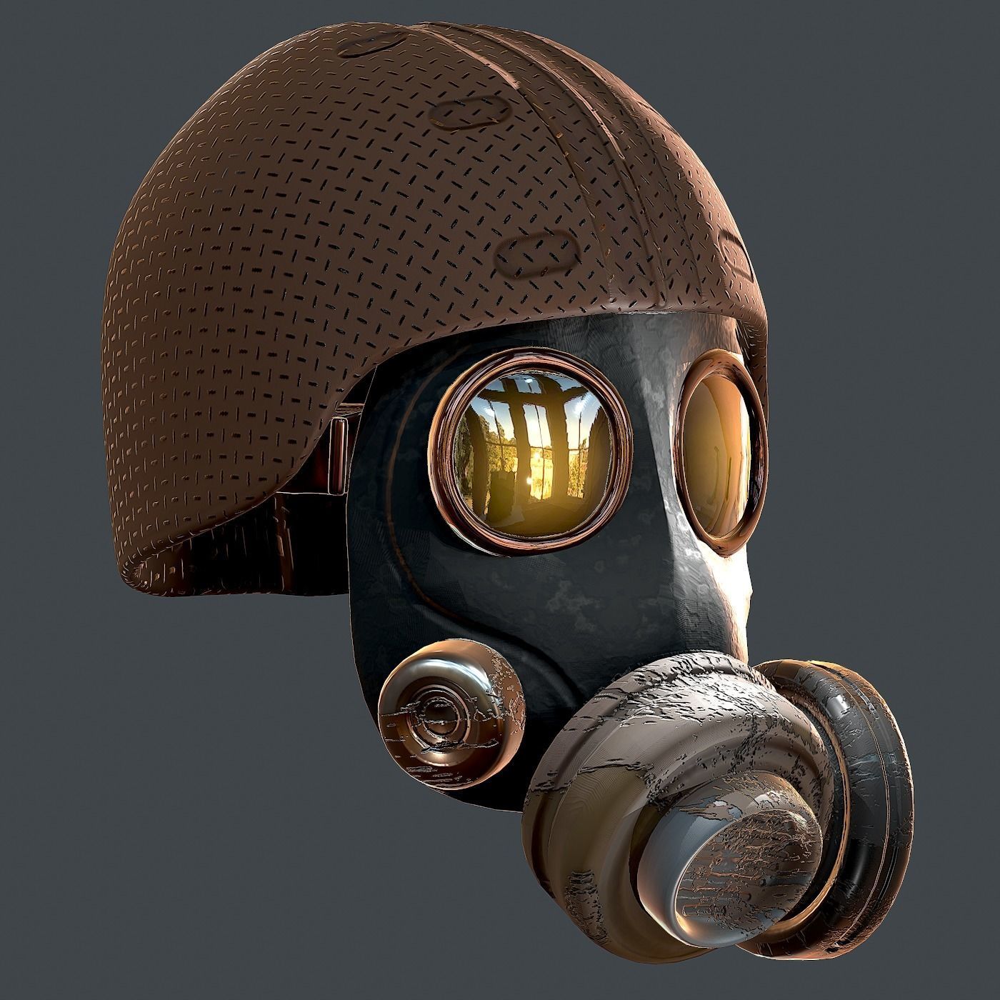 Gas mask helmet 3d model scifi Low-poly Low-poly 3D model_2