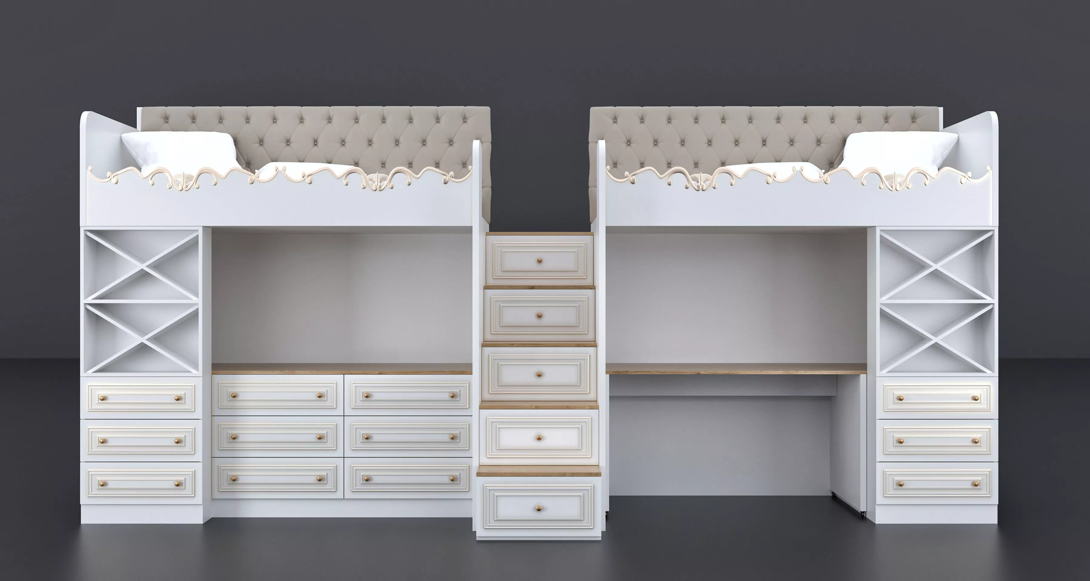 Furniture two bunk beds with drawers and desk Free 3D model