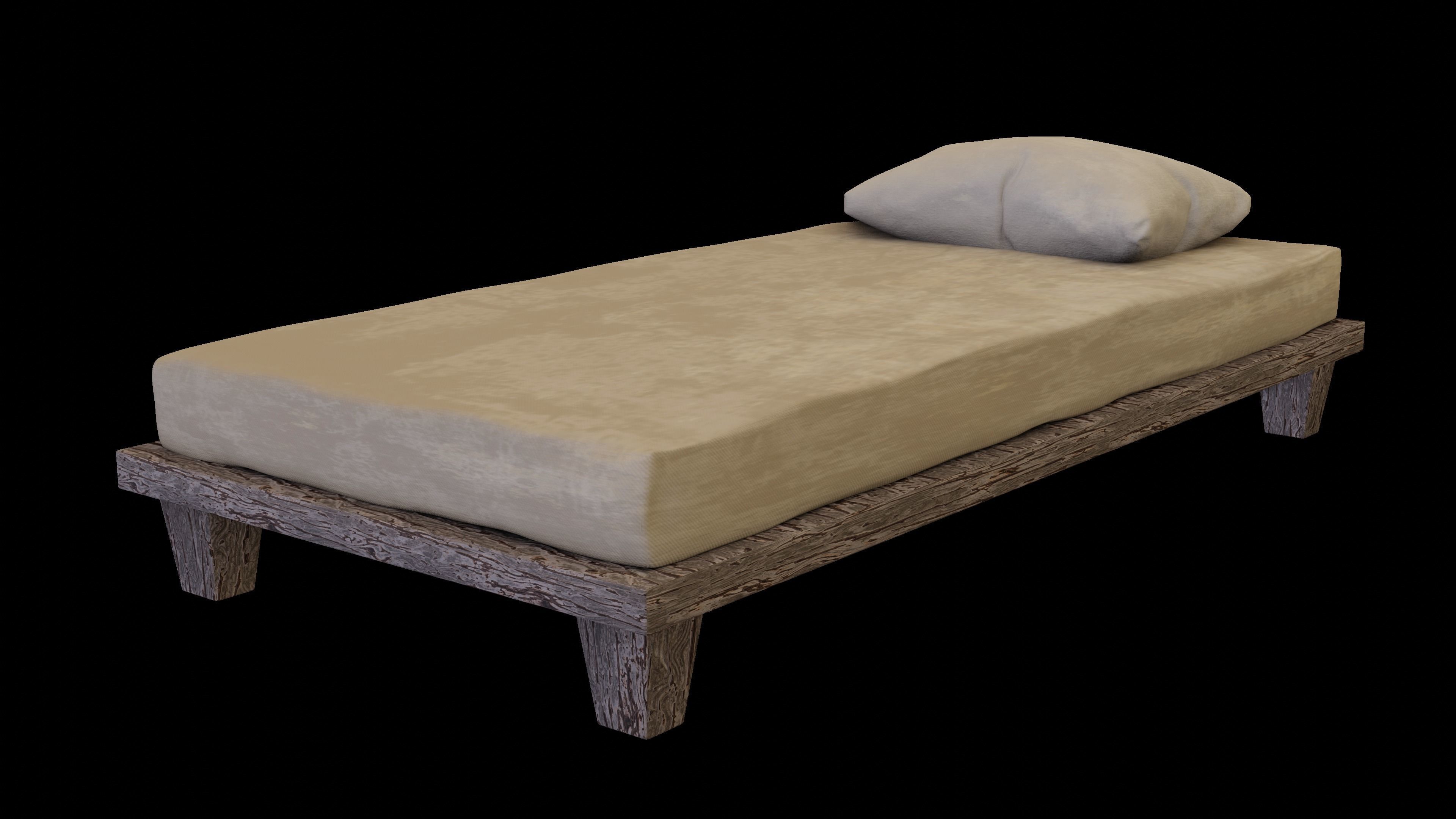 Worn Bed with separate Pillow 3D model_4