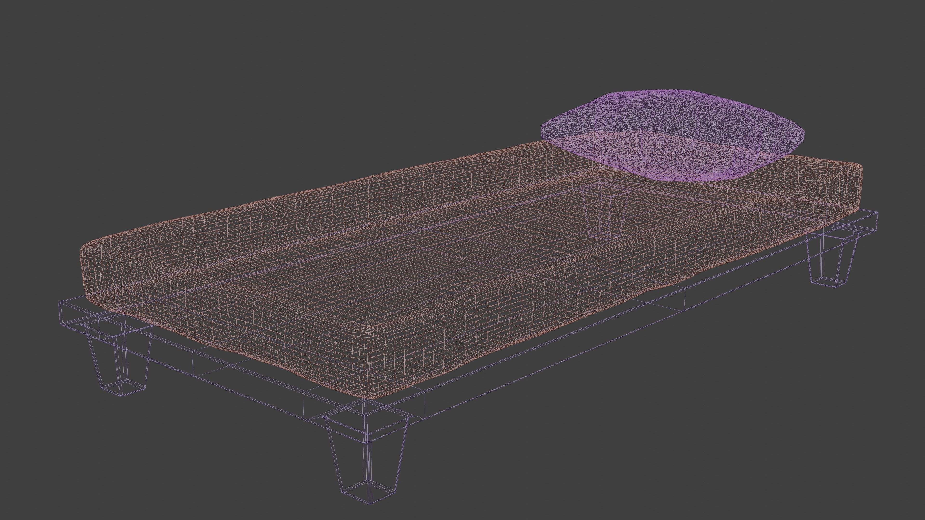 Worn Bed with separate Pillow 3D model_9