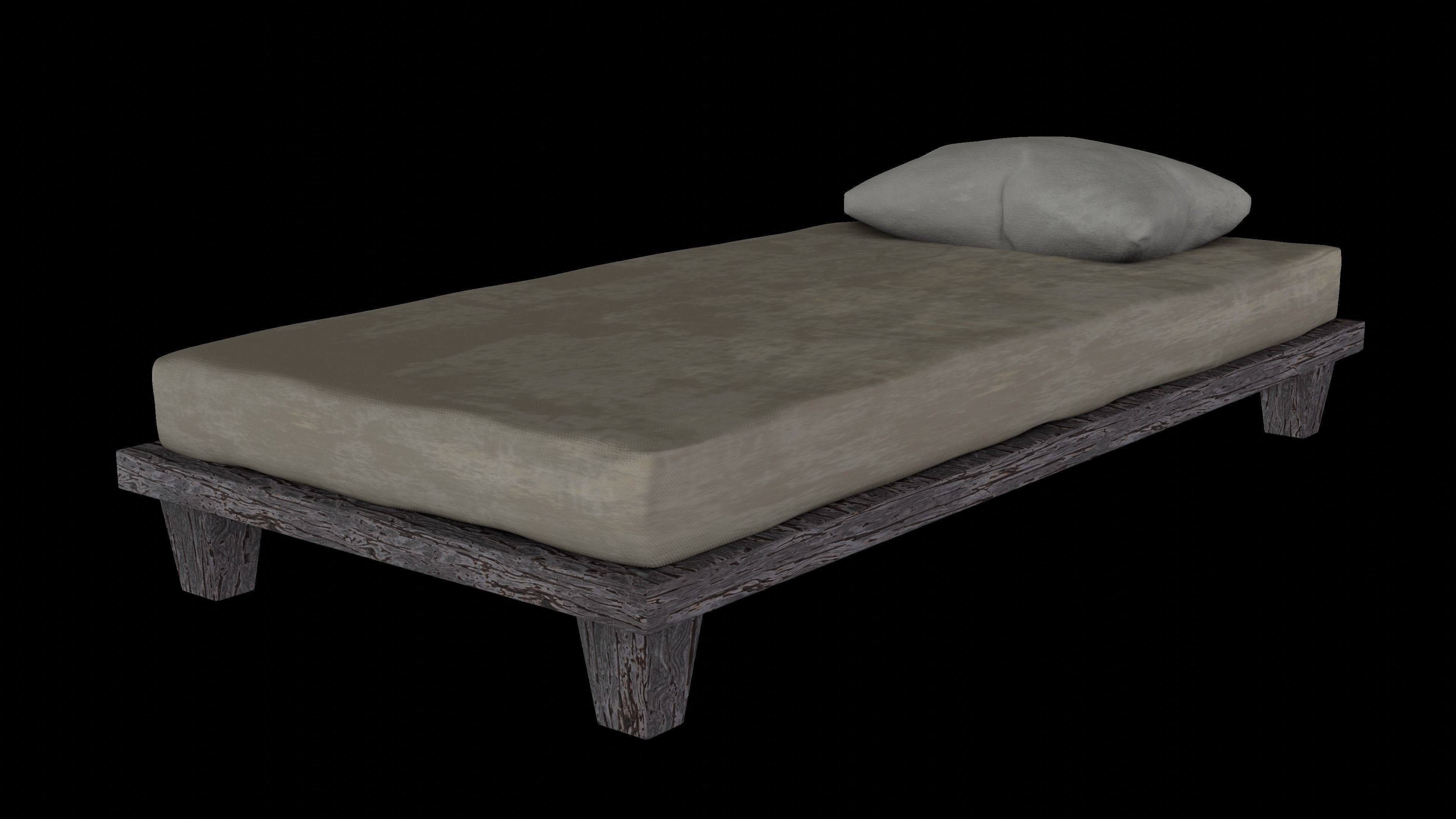 Worn Bed with separate Pillow 3D model_3