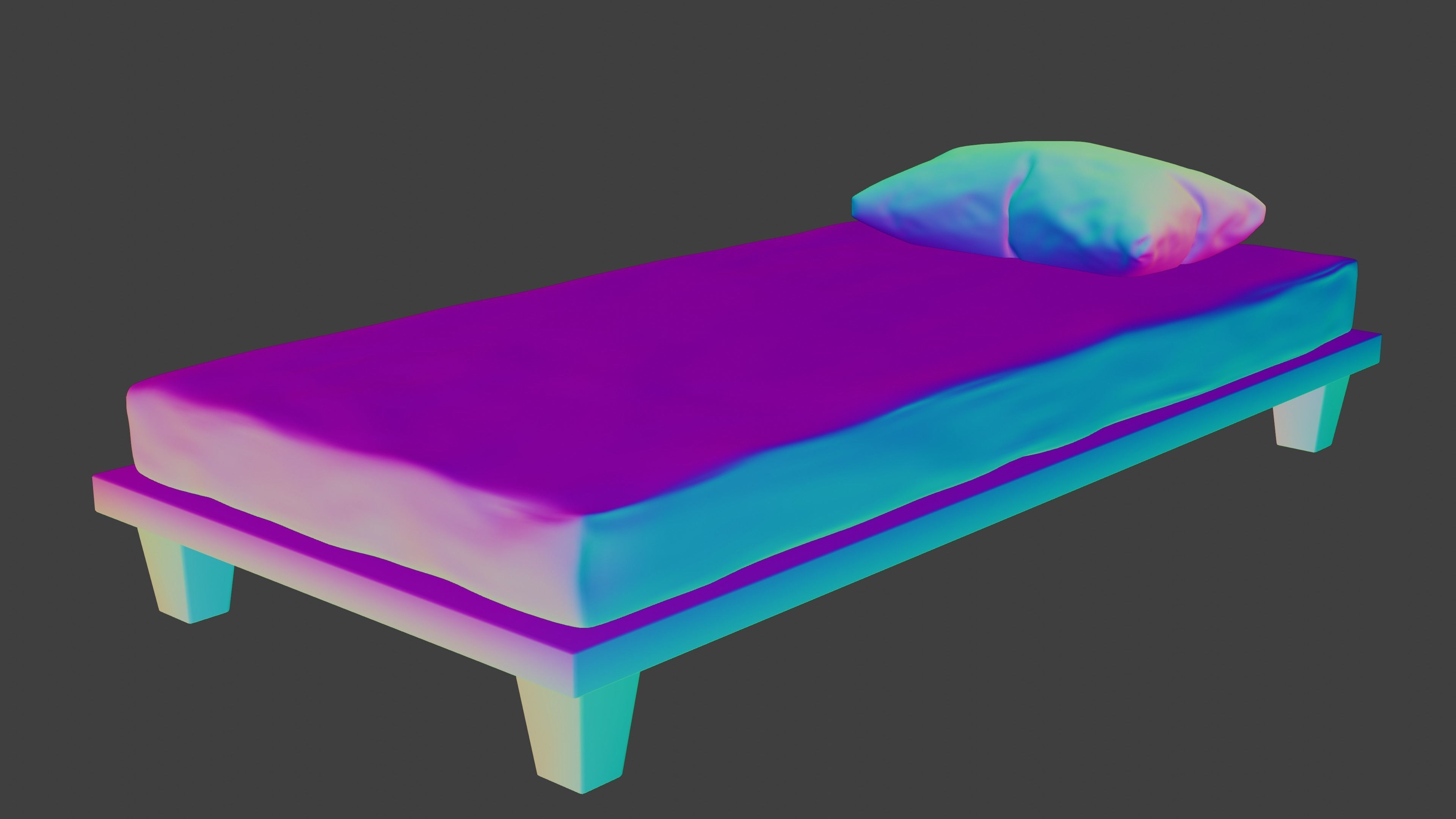Worn Bed with separate Pillow 3D model_7