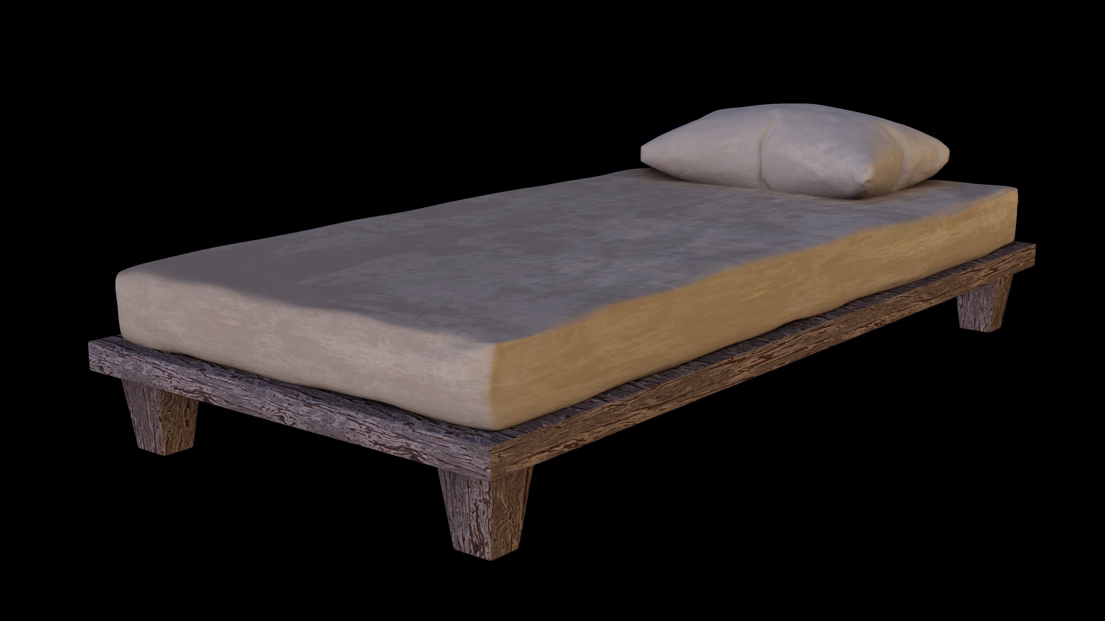 Worn Bed with separate Pillow 3D model_2