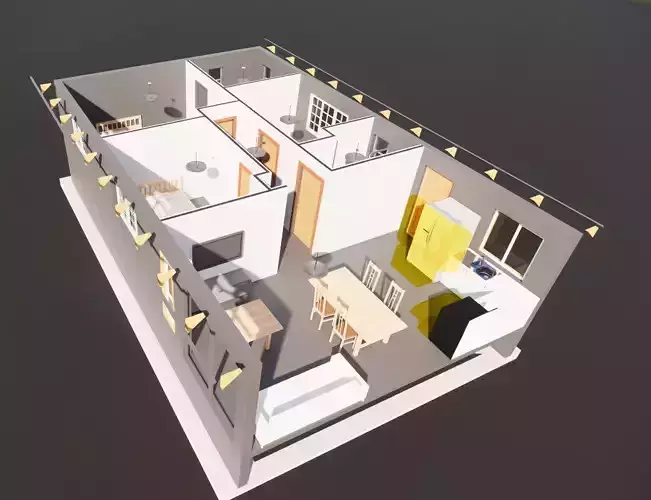 3D House Model apartment with kitchen and living room