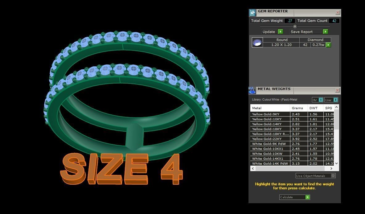 DOUBLE DIAMOND ROW BAND RING SIZE 4 3D print model_3