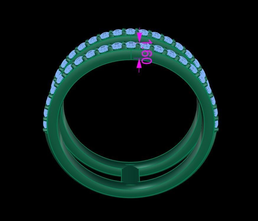 DOUBLE DIAMOND ROW BAND RING SIZE 4 3D print model_6