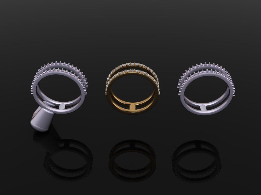 DOUBLE DIAMOND ROW BAND RING SIZE 4 3D print model_1